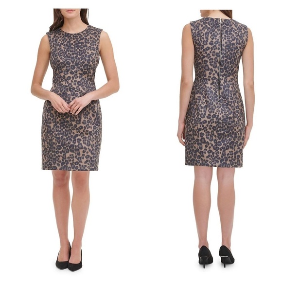 Size 14 Tommy Hilfiger Leopard Print Sleeveless Sheath Dress NWT - Picture 2 of 12